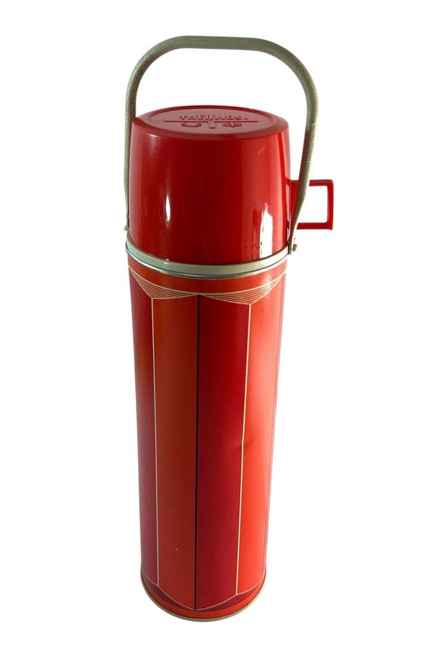 Vintage 1974 Thermos King Seeley No 2410 Red Striped Vacuum Bottle 13.5"
